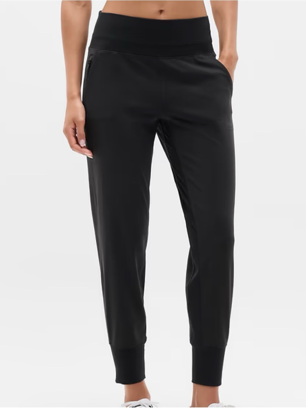 Athleta Venice Jogger Pants in black with Cuffed Hem and high rise waist.